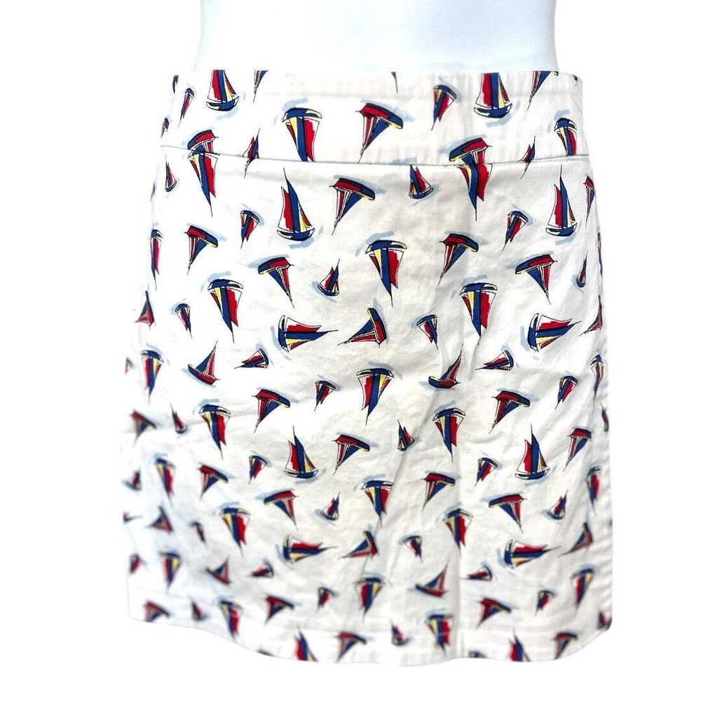 Talbots Petites Sailboat Print Cotton Skirt Red White Blue 12P